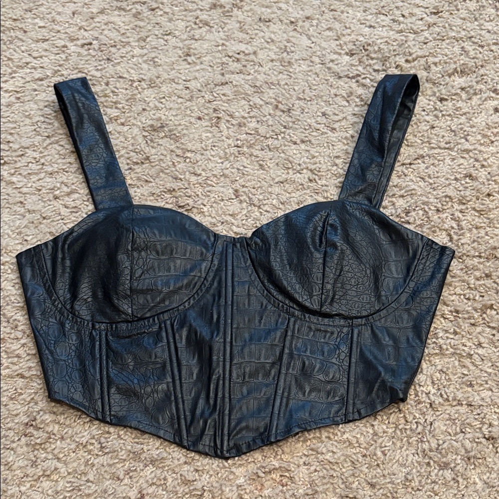 Black Croc-Embossed Women's Top